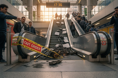 مشکلات رایج در عملکرد پله‌برقی مانند لرزش یا توقف ناگهانی.