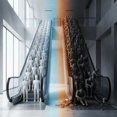 مهندسی در حال تحلیل دقیق دادهها و پارامترهای حیاتی (نوع کاربری، الگوی ترافیک، محدودیتهای فیزیکی) برای انتخاب بهینه پله برقی.