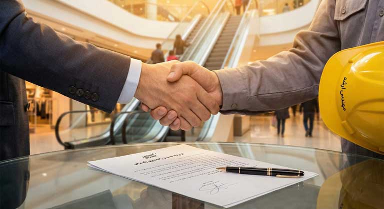 توافق نهایی و امضای قرارداد شفاف خرید پله برقی با رعایت حقوق خریدار.