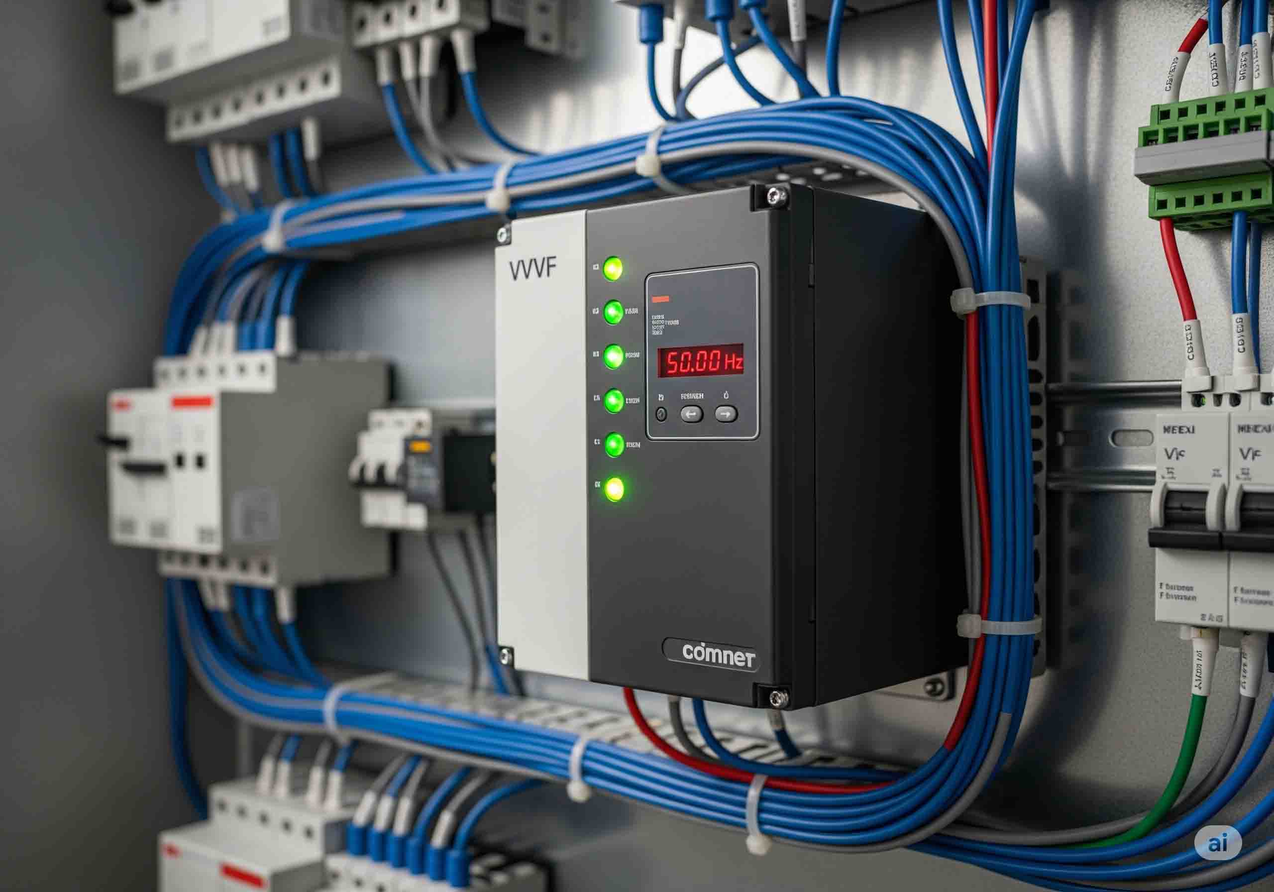 اینورتر یا درایو کنترل فرکانس VVVF مدرن که برای بهینه‌سازی مصرف انرژی و کنترل موتور پله برقی استفاده می‌شود.