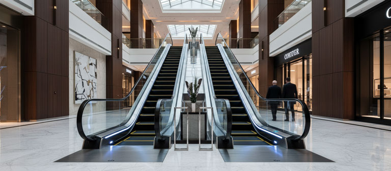 نمای پله برقی با کیفیت بالا در مرکز تجاری و تأثیر آن بر ارزش ملک