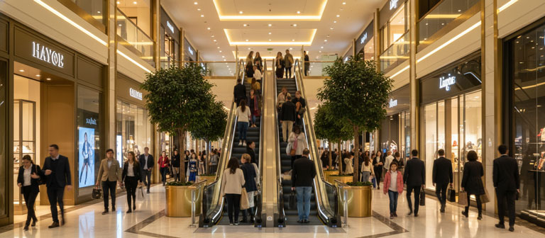 پله برقی در مرکز خرید پرتردد و تأثیر آن بر بازگشت سرمایه ملک