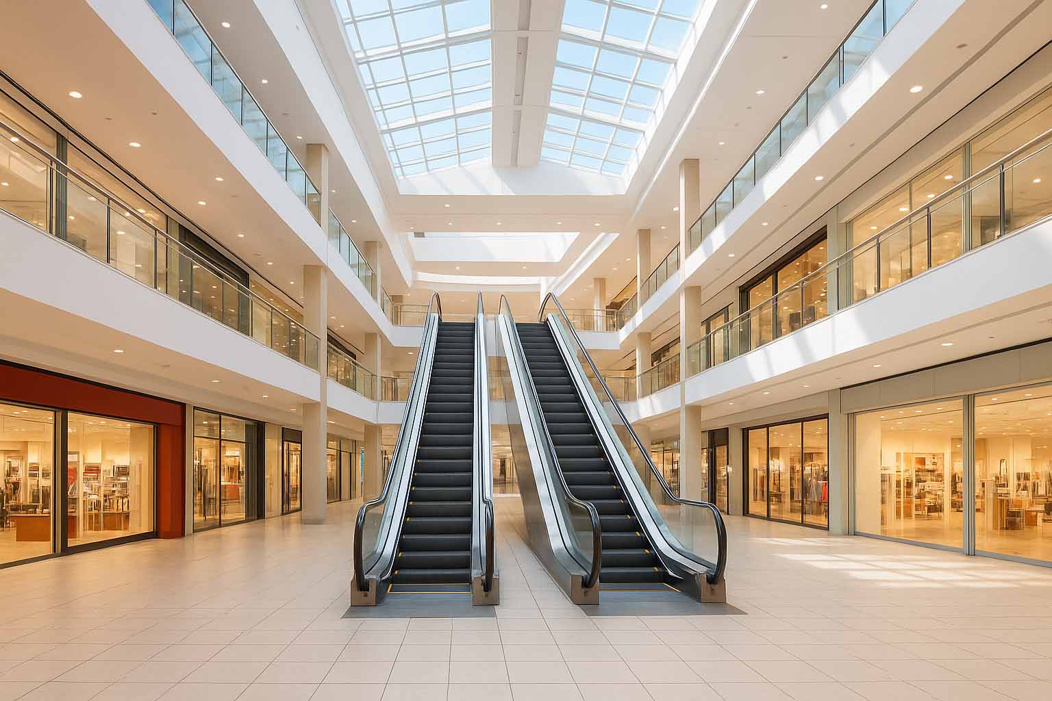 تصویری از یک پله برقی در یک محیط شلوغ مانند مرکز خرید یا ایستگاه مترو