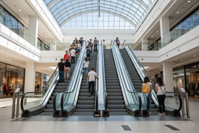 مقایسه مزایا و معایب پله برقی یک‌طرفه و دوطرفه با نمایش آن‌ها در محیط‌های پرترافیک.