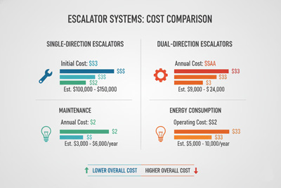 تحلیل هزینه پله برقی‌های یک‌طرفه و دوطرفه شامل هزینه نصب، نگهداری، و مصرف انرژی