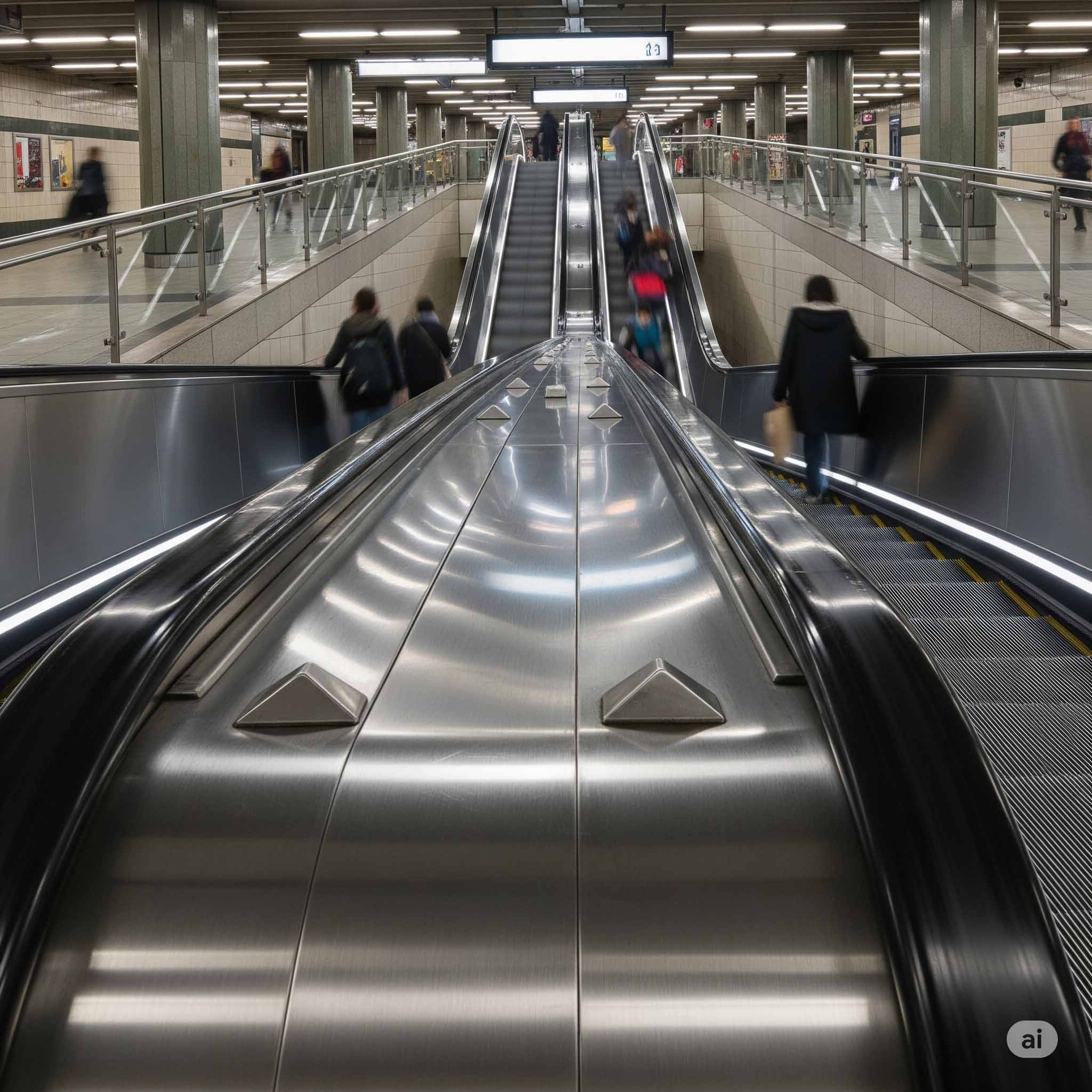 هندریل پله برقی در حال حرکت در یک ایستگاه مترو