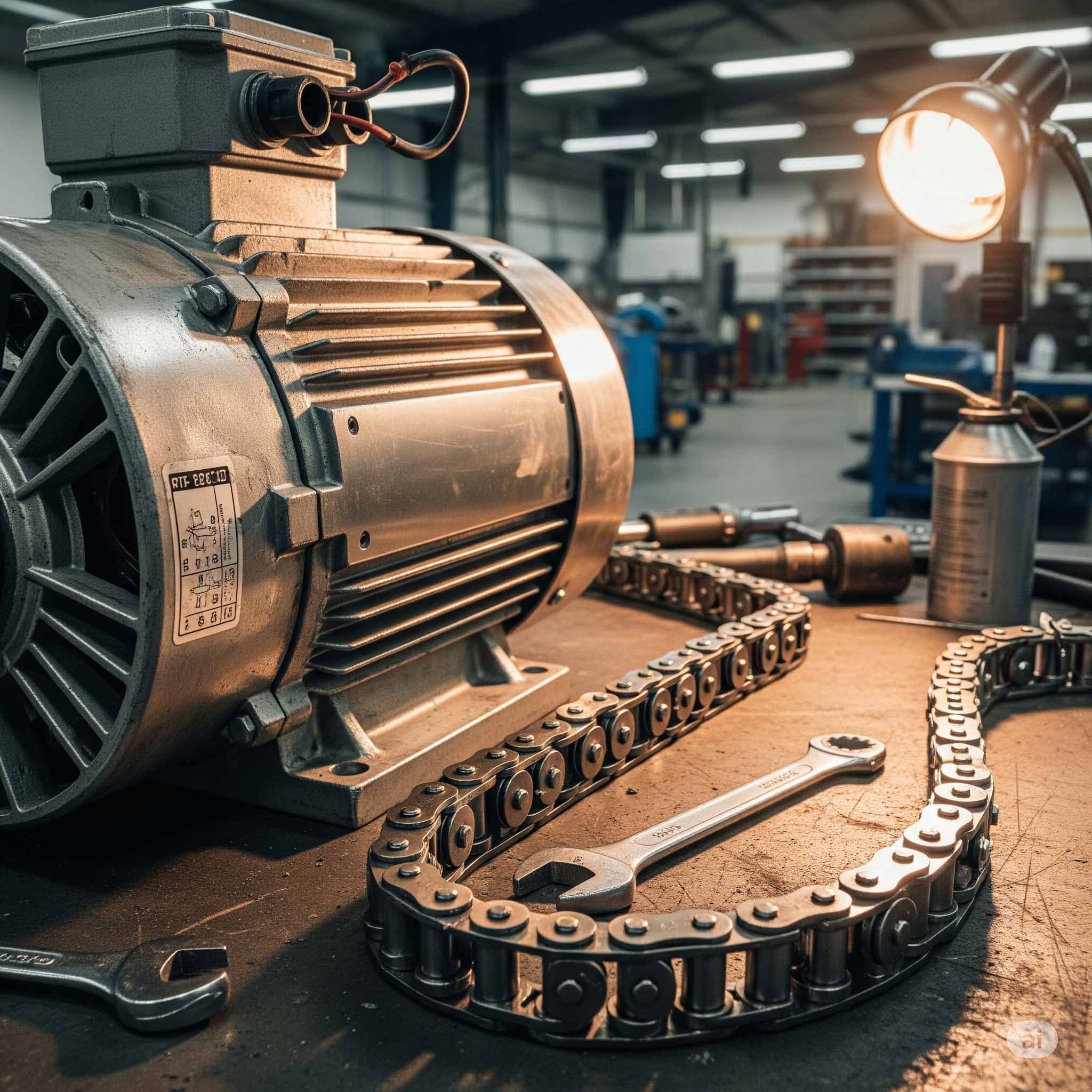 موتور محرک و زنجیر پله برقی در کارگاه سرویس