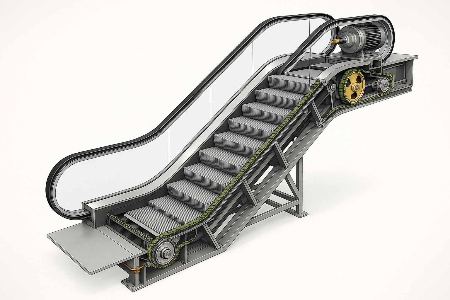 اجزای اصلی و قطعات پله برقی استاندارد مطابق EN115 و ASME