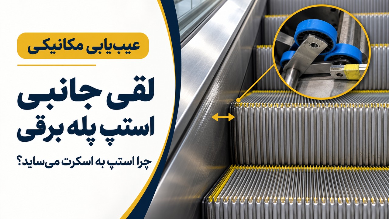 عیبیابی لقی جانبی استپ پله برقی و ساییدن آن به اسکرت