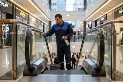 نظافت و نگهداری تخصصی پله برقی شیشه ای