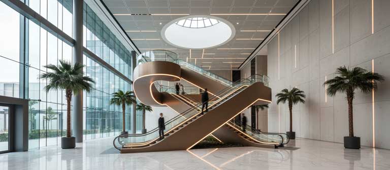 یک پله برقی خاص و مدرن در لابی ساختمان